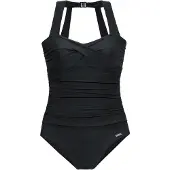 LASCANA Badeanzug , Damen, Gr. 38, Cup C, schwarz, Polyamid, unifarben, Badeanzüge Badeanzug, mit modischem Rücken und Shaping-Effekt