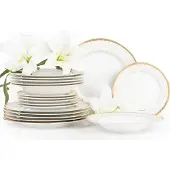 Konsimo Abendessenservice für 6 Personen (18 El.) "AGAWA GOLD", Weiß, Porzellan, Classic, 27 cm / 23,5 cm / 19,5 cm