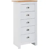 FineBuy Sideboard mit 5 Schubladen 53x114x39 cm Kommode Weiß / Eiche Modern Design Anrichte Hoch Schmal Schubladenkommode Wohnzimmer