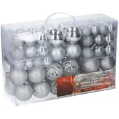 Merkloos Weihnachtsgeschenke Weihnachtskugeln Set Silber - 100 Kunststoff Weihnachtskugeln - Verschiedene Ausführungen - Ø 3/4/6 cm
