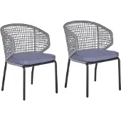 Beliani Gartenstuhl 2er Set Schwarz u. Grau Aluminiumgestell mit Armlehnen Rückenlehne Schnurgeflecht Auflagen Terrasse Balkon Outdoor Möbel