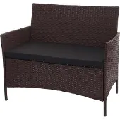 Mendler Poly-Rattan Gartenbank Hamar, Sitzbank Bank braun-meliert, Kissen schwarz