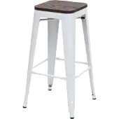 Mendler Barhocker MCW-A73 inkl. Holz-Sitzfläche, Barstuhl Tresenhocker, Metall Industriedesign stapelbar weiß