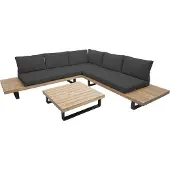 Mendler Garten-Garnitur MCW-H54, Garnitur Sitzgruppe Lounge-Set, Spun Poly Akazie Holz MVG Alu hellbraun, Polster dunkelgrau