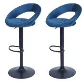 Mendler 2er-Set Barhocker MCW-F46, Barstuhl Tresenhocker Bistrohocker, Gestell schwarz Samt, petrol-blau