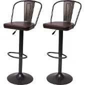 Mendler 2er-Set Barhocker MCW-H10a, Tresenhocker Barstuhl, höhenverstellbar drehbar Industrial Kunstleder Metall vintage braun