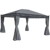 Mendler Pergola Calpe, Garten Pavillon, stabiles 7cm-Gestell mit Seitenwand + Moskitonetz grau 4x3m