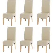 Mendler 6er-Set Esszimmerstuhl Küchenstuhl Stuhl Crotone, LEDER creme, helle Beine