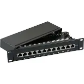 EFB Elektronik Mini-Patchpanel STP 12xRJ45 Cat.6A, 10“ 1HE, RAL9005 schwarz