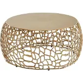 FineBuy Couchtisch Rund 66cm aus Aluminium & Metall Gold, Design Wohnzimmertisch mit organischer AST-Struktur, Moderner Sofatisch, Beistelltisch