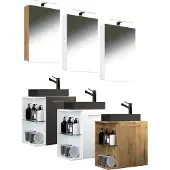 VCM 3-tlg Set | Waschplatz für Gäste WC | Gästebad | Waschtisch mit Spiegel | Badezimmer Set – Hausa SP-BL