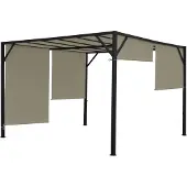 Mendler Pergola Beja, Garten Pavillon Terrassenüberdachung, stabiles 6cm-Stahl-Gestell + Schiebedach taupe 3x3m