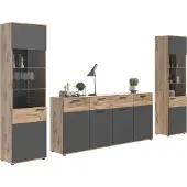 GuenstigEinrichten Wohnwand MASON W03 3-teilig - Nox Eiche und Basalt grau