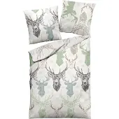 TRAUMSCHLAF Feinbiber Bettwäsche Hirsch mit Brille 135x200 cm + 80x80 cm