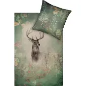 Estella Ateliers Kuschelflanell- Bettwäsche-Garnitur Wilbur Farbe moos Größe 155x220+80x80