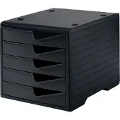 Styro Schubladenbox styroswing, 5 Schübe, Auszugsperre & Griffmulde, stapelbar, B 270 x T 340 x H 255 mm, Polystyrol, schwarz-schwarz