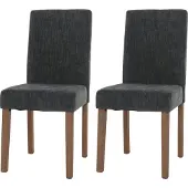 Mendler 2er-Set Esszimmerstuhl Littau, Stuhl Küchenstuhl Hochlehner, Stoff/Textil Chenille Holz dunkelgrau, naturfarbene Beine