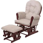 MCW Relaxsessel MCW-C76, Schaukelstuhl Schwingstuhl mit Hocker Stoff Chenille (465g/m²) creme, Gestell dunkel