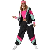 Dressforfun Faschingskostüm Retro 80er 90er Jogginganzug Schwarz – Damen – Größe XXL