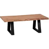 FineBuy Couchtisch Akazie Massivholz 115 cm Rechteckiger Wohnzimmertisch mit natürlicher Baumkante schwarzen Metallkufen Handgefertigter Design Tisch