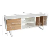Wohnling Lowboard Weiß mit Eiche-Nachbildung 150x55x40 cm TV-Kommode Modern TV-Schrank Hoch Fernsehtisch Fernsehschrank mit Schubladen & Regal