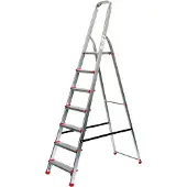 SZ Metall Stehleiter einseitig silber 7 Stufen, H: 227,0 cm