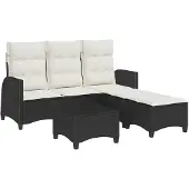 vidaXL 3tlg. Garten-Sofagarnitur mit Kissen L-Form Schwarz Poly Rattan
