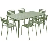 Sweeek - Gartentisch aus Stahl 2 Sessel und 4 Stühle - Grün