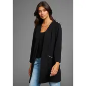 Laura scott Longblazer , Damen, Gr. 34, schwarz, Jersey, Obermaterial: 95% Polyester, 5% Elasthan, figurbetont, tiefer V-Ausschnitt, Blazer Longblazer, mit Reißverschlüssen, Topseller
