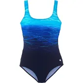 LASCANA Badeanzug , Damen, Gr. 36, Cup B, blau (blau, bedruckt), Elasthan, Polyamid, Farbverlauf, Badeanzüge Badeanzug, mit Batikprint und Shaping-Effekt, Topseller