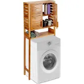 Relaxdays Waschmaschinenschrank Bambus, stehend, Lamellen-Türen, 3 Ablagen, WC Überbauschrank, HBT 164 x 66 x 26 cm, natur