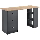 En.casa Schreibtisch 120x50x72cm Bürotisch mit Schubladen Dunkelgrau/Holz Ablage Regal PC Tisch []