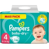 Pampers Babywindeln Baby Dry Größe 4 Maxi 9-12 kg 106 Stück für bis zu 100 % Auslaufschutz die ganze Nacht A15690