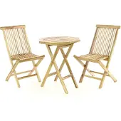VCM 3-tlg. Balkonset | Tisch aus Holz mit Klappstuhl | Garten-Set | Sitzgarnitur 60 cm