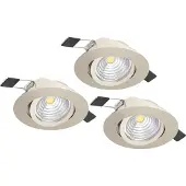 Eglo 3er Set LED Einbaustrahler Saliceto, dimmbare Deckenspots, Deckenstrahler flach rund, Aluminium in Silber, warmweiß, Ø 8,8 cm