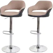 Mendler 2er-Set Barhocker MCW-F16, Barstuhl Tresenhocker Drehhocker, mit Lehne Kunstleder taupe-schwarz