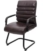 Mendler Konferenzstuhl MCW-H31, Esszimmerstuhl Freischwinger Stuhl, Vintage Wildleder-Optik Metall MVG Kunstleder braun