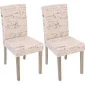 Mendler 2er-Set Esszimmerstuhl Littau, Stuhl Küchenstuhl Textil mit Schriftzug, creme, Beine Struktur - Eiche