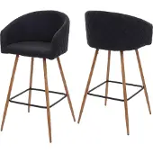 Mendler 2er-Set Barhocker MCW-D72, Barstuhl Tresenhocker Küchenhocker mit Lehne, Metall Holzoptik Stoff/Textil, anthrazit-grau