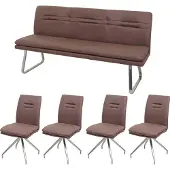 Mendler Esszimmer-Set MCW-H70, Sitzgruppe Esszimmergruppe Esszimmergarnitur, Stoff/Textil Edelstahl gebürstet braun 180cm