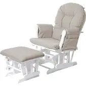 Mendler Relaxsessel MCW-C76, Schaukelstuhl Sessel Schwingstuhl mit Hocker Stoff/Textil, creme, Gestell weiß