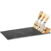 Secret De Gourmet Steinbrett zum Servieren von Käse + 3 Messer auf Ständer, elegantes Küchenset -