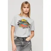 Superdry für Damen. W1011401A T-Shirt in lockerer Passform mit grauer LA-Grafik (XS), Lässig, Kurzarm, Nachhaltig, Recycelte Baumwolle