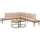 Mendler Garten-Garnitur MCW-H54c, Lounge-Set, Beistelltisch Spun Poly Akazie Holz Stahl hellbraun, Kissen beige