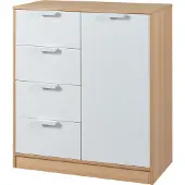 En.casa Kommode ‘Varkaus’ mit 4 Schubladen und 1 Tür 90 x 80 x 40 cm Eichenoptik / Weiß