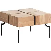 FineBuy Couchtisch Akazie Natur Massivholz quadratisch 60x60 cm · moderner Wohnzimmertisch 4 Blocks · Design Tisch mit Metallbeinen im Industrial