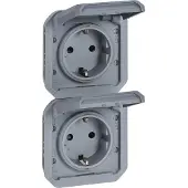 Legrand PLEXO New Einsatz, Feuchtraum Steckdose, 2-fach inkl. Klappdeckel, Berührungsschutz, vorverdrahtet, vertikal, IP55/IP44 grau, 069577L