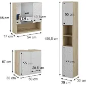 Vicco Badmöbel-Set Edge Weiß 3 Teile, mit Hochschrank, Model 40388