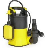 Wiltec Tauchpumpe mit Schwimmer 400 W, flachabsaugende Pumpe bis 1 mm, Tiefbrunnenpumpe 5 m Förderhöhe und 7 m Tiefe, Flachsaugerpumpe für Klarwasser