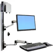 Ergotron Steh-Sitz-Arbeitsplatz LX 45-247-026, Wandmontage, für 1 Display bis 32", mit Tastaturablage & mittelgroßer CPU-Halterung, höhenverstellbar, neigbar, dreh- & schwenkbar, Aluminium
